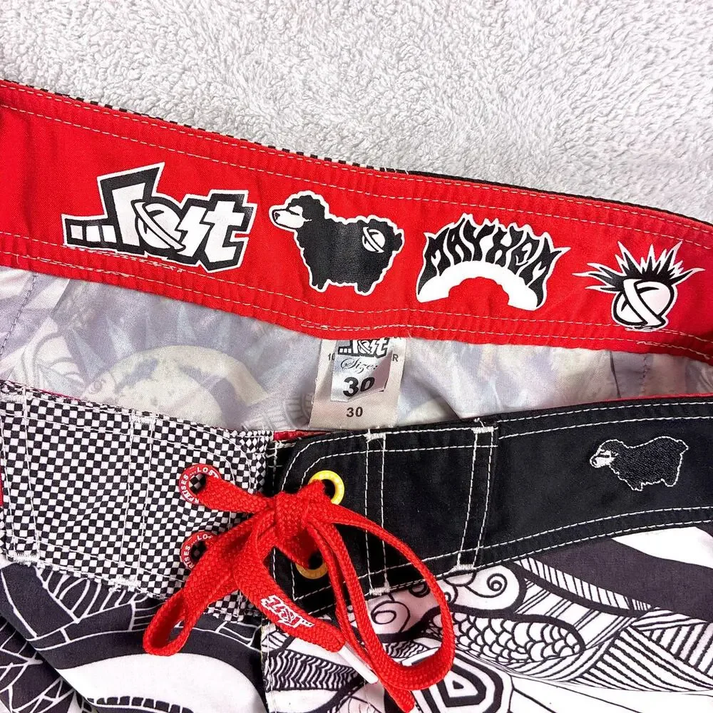 VTG Lost Enterprises Board Shorts Mens 30 Mayhem Black Sheep Graffiti Surf Y2K